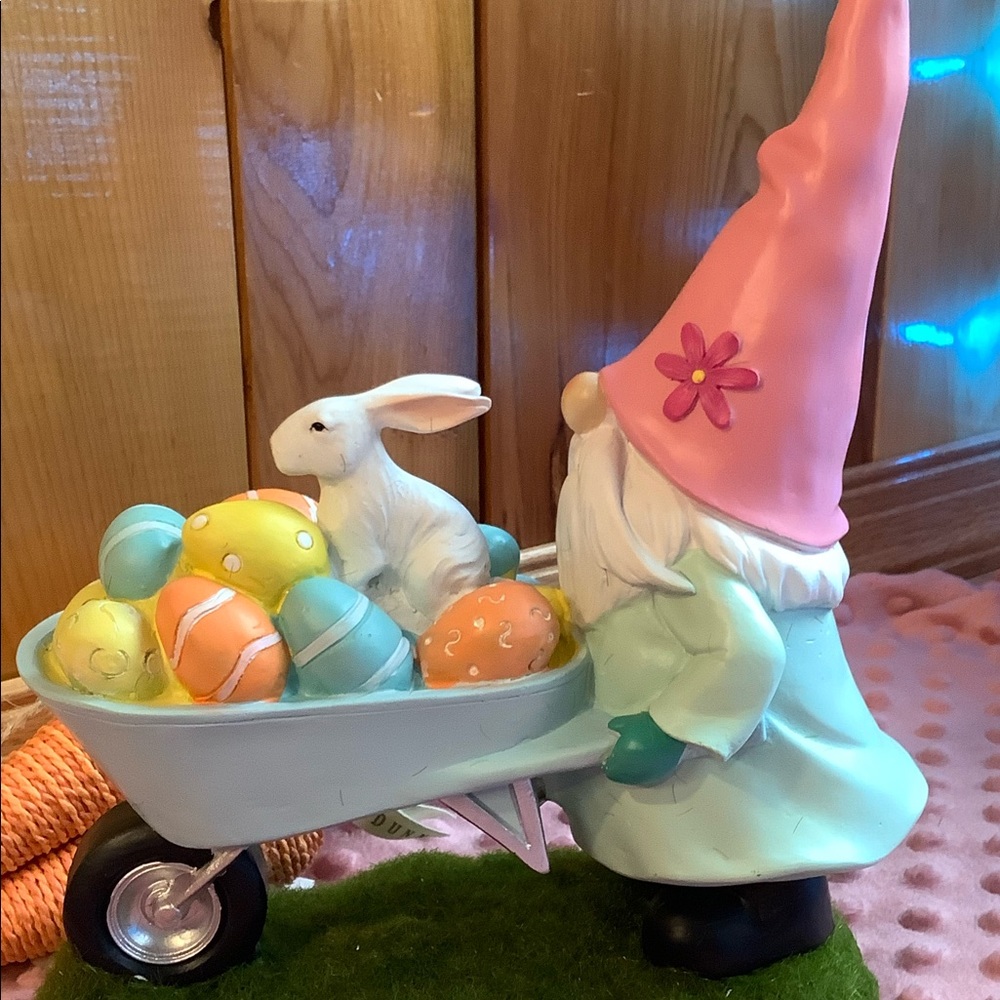 Resin Easter Gnome With Wheelbarrow Full Of Eggs
